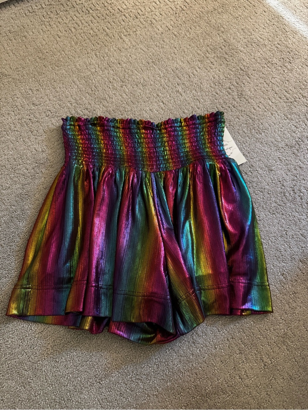 QUEEN OF SPARKLES Rainbow Metallic High-Waist Shorts
